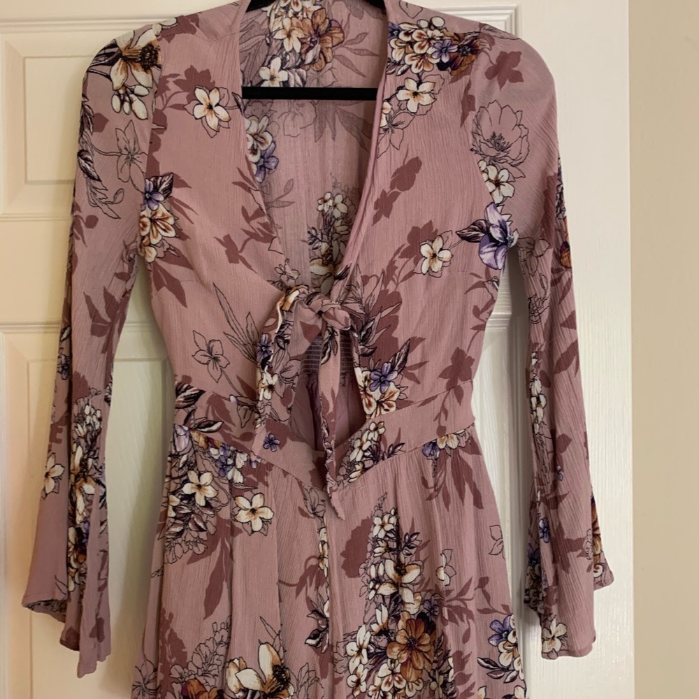 Lavender flora romper with tie front